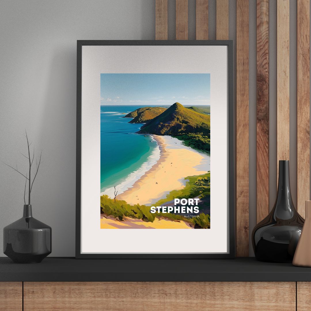 A3 Port Stephens Tomaree Beach View Poster