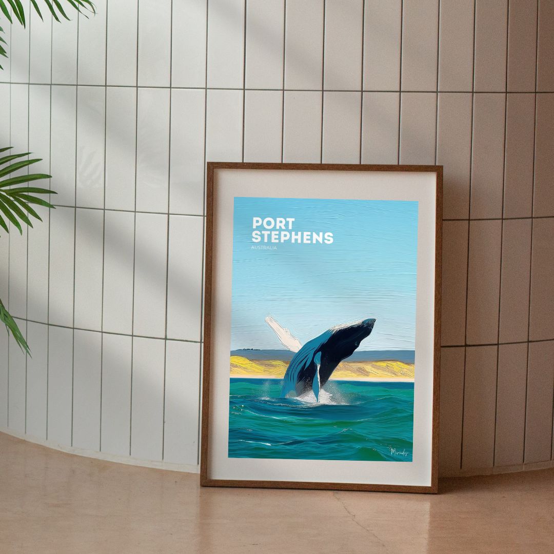 A3 Port Stephens Whale Breach Poster