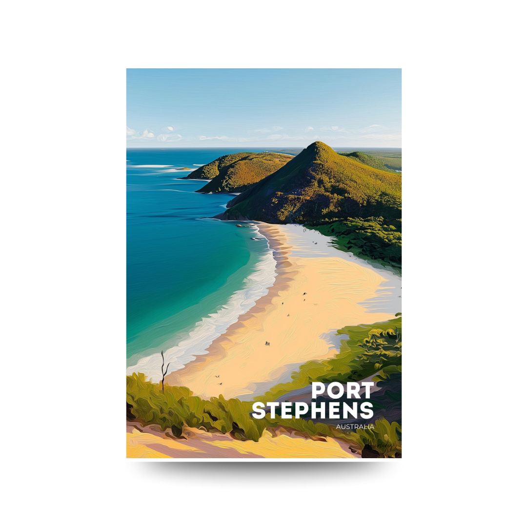A3 Port Stephens Tomaree Beach View Poster