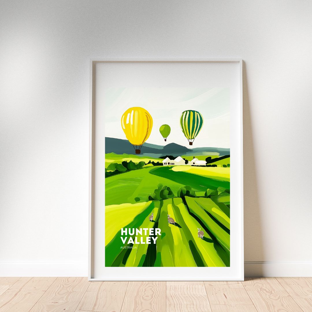 A3 Hunter Valley Balloons Over Vines Poster