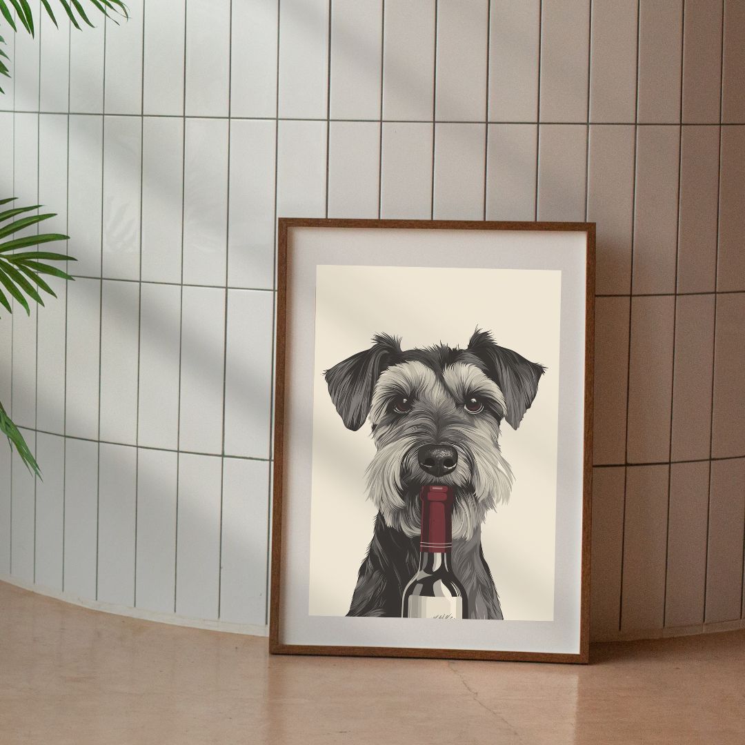 A3 Hunter Valley 'Schnauzer With Bottle' Poster